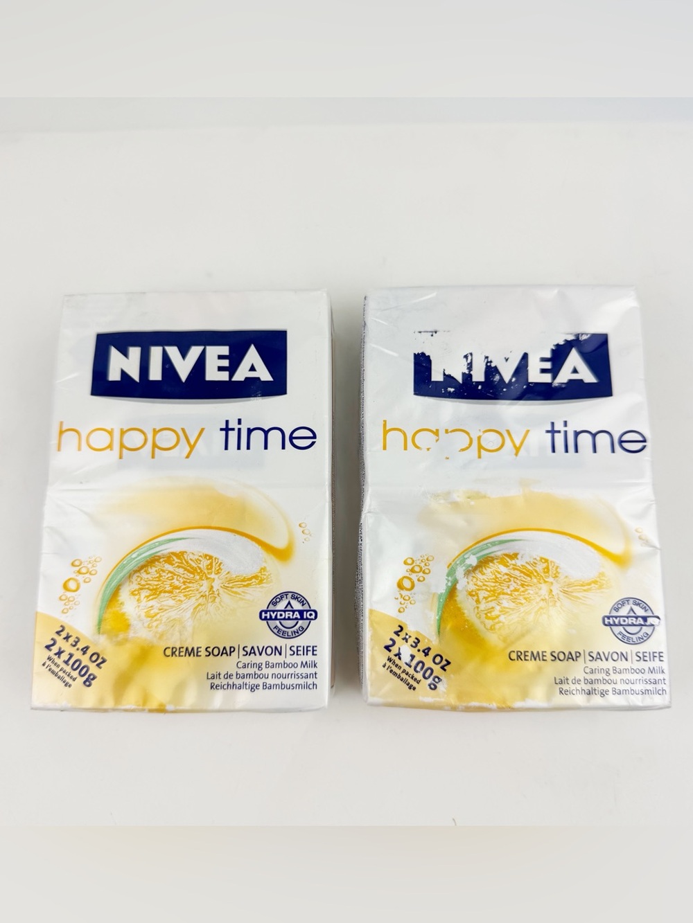 NEW Nivea Happy Time Care Soap Bars Orange Blossom Bamboo Milk 4 Bars 3.4 oz ea